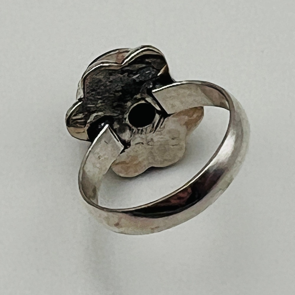 Blue Stone Silver Tone Ring Cabochon Gemstone Size 6 Artisan Statement - Picture 7 of 8